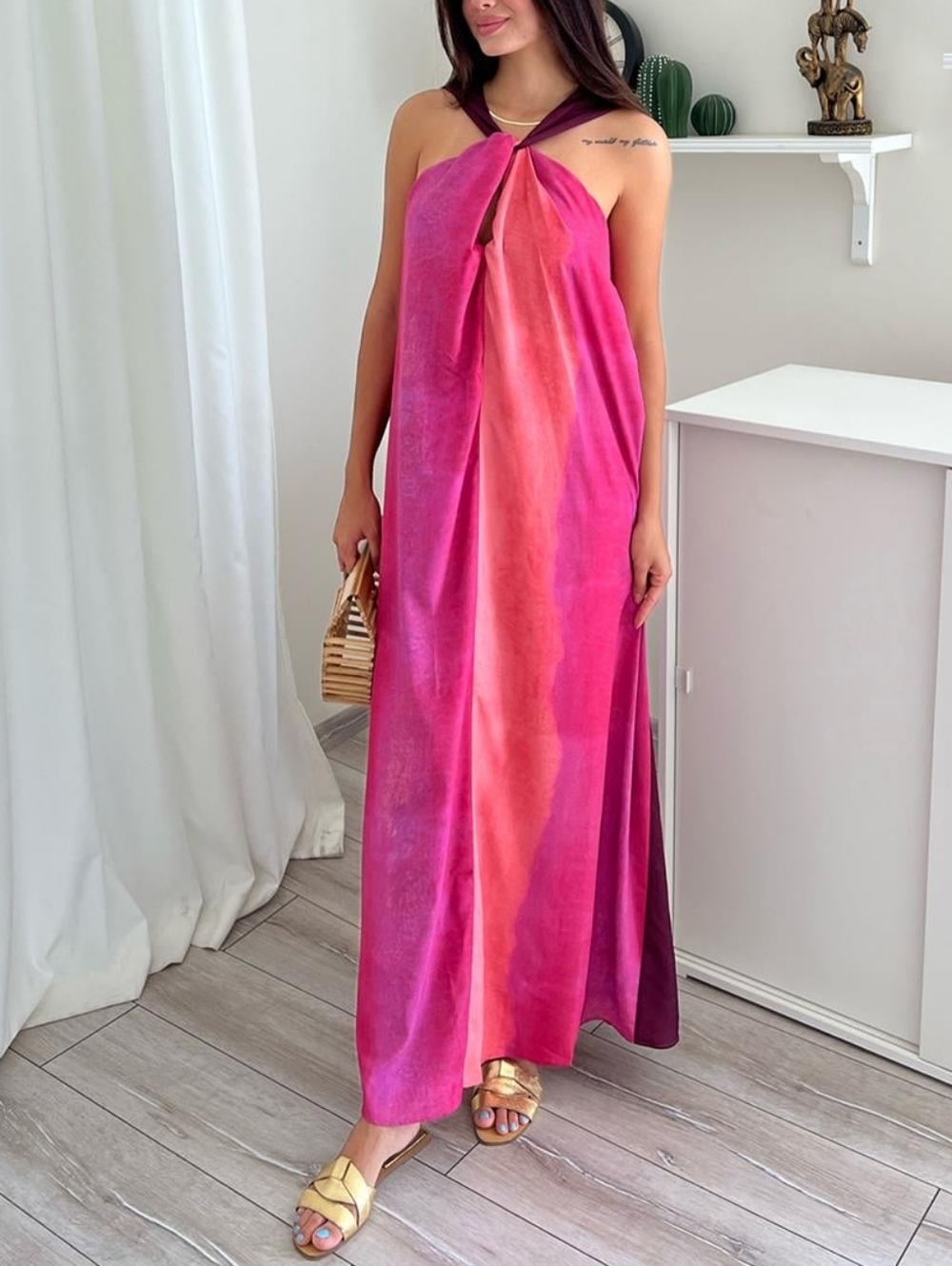 NEW Massimo Dutti Long Flowing Dress with Multicoloured Print RED MARL 6636/82 - Picture 2 of 10
